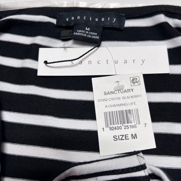 💙💛 Sanctuary Black White Striped Sullivan Henley Scoop Neck T-Shirt Dress - Picture 8 of 11